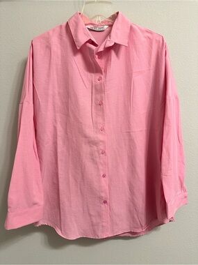Big Dart Classic Pink Button-Up Shirt 70% cotton size 10